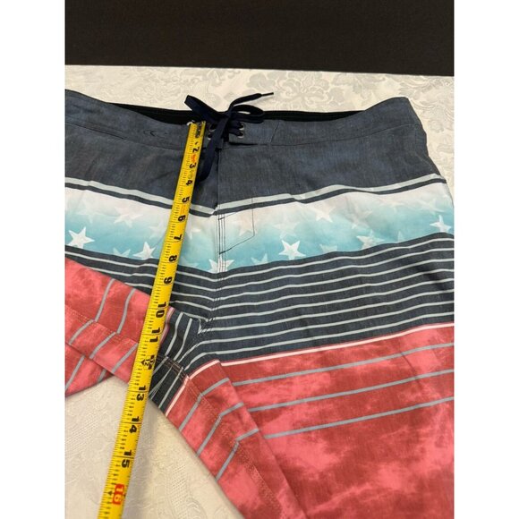 O'Neill Size 38 Heist Red White Blue Stars USA‎ Board Shorts Surf Swim Unlined - Picture 9 of 11